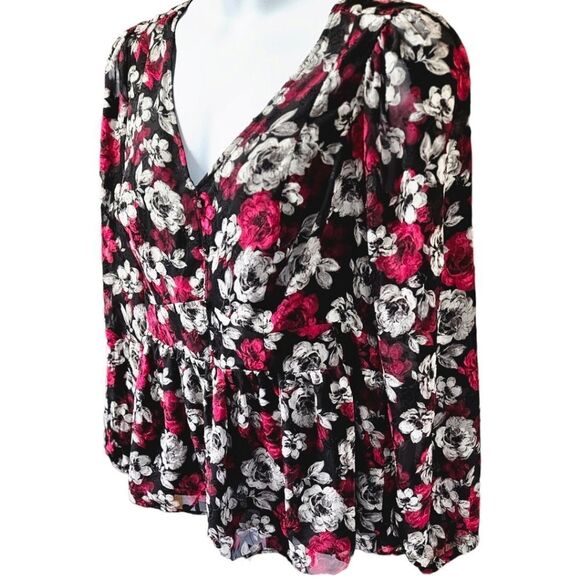TORRID PeplumβChiffon Blouson Sleeve Floral V- Neck Top Plus Size 2X - Picture 7 of 16